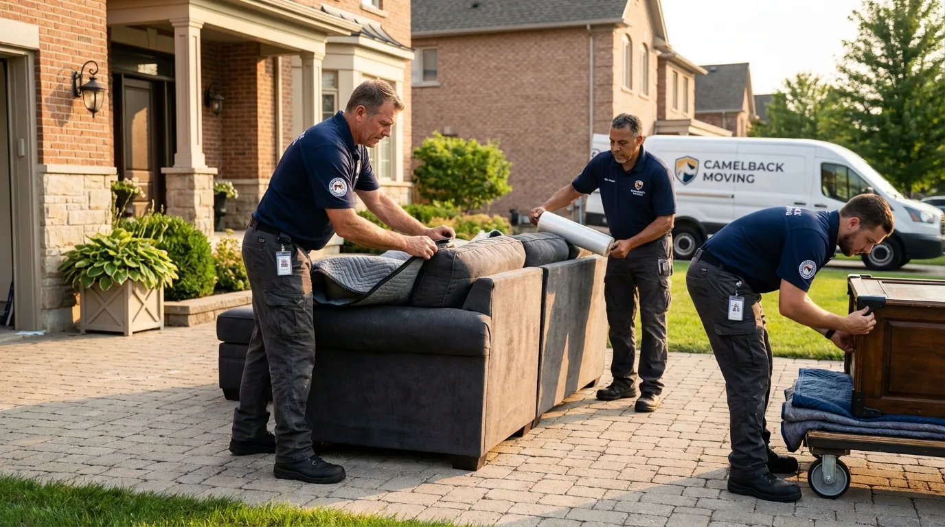 Large estate moving crew wrapping furniture in Konawa, OK