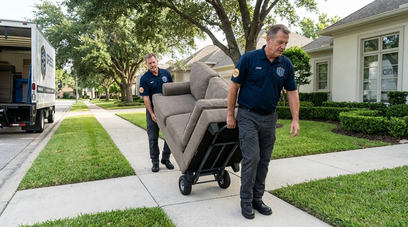 Local residential moving crew loading furniture in Konawa, OK